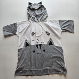 YunPeng Cat Hoodie Kawaii Japanese Graphic Short Sleeve Top Womens L‎